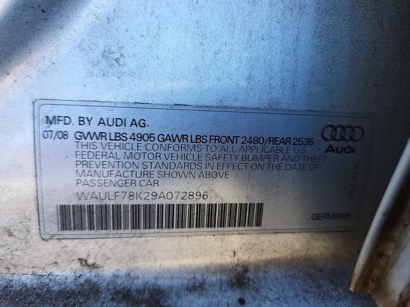 2009 Audi A4 მანქანა იყიდება აუქციონზე, vin: WAULF78K29A072896, აუქციონის ნომერი: 45654926