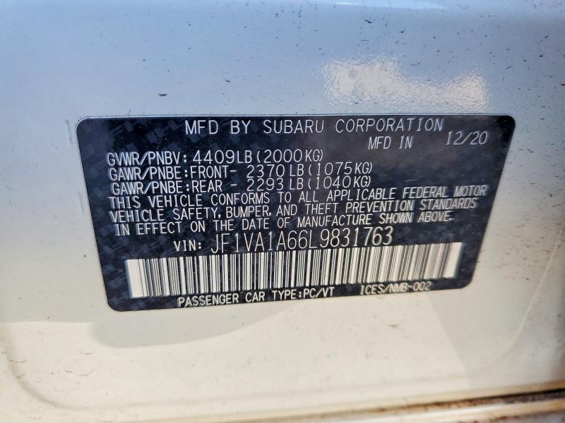 Продажа на аукционе авто 2020 Subaru Wrx, vin: JF1VA1A66L9831763, номер лота: 47607536