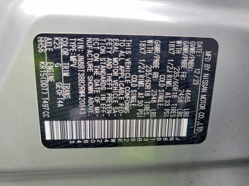 Продаж на аукціоні авто 2024 Nissan Rogue, vin: JN8BT3BB2RW420843, номер лоту: 46343896