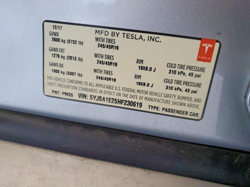 41836286 :رقم المزاد ، 5YJSA1E25HF230619 vin ، 2017 Tesla Model S مزاد بيع