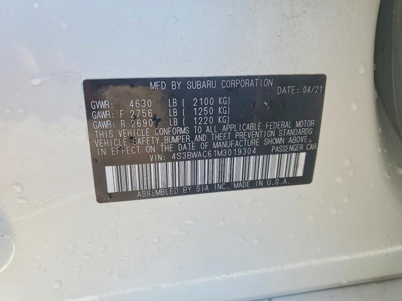 2021 Subaru Legacy მანქანა იყიდება აუქციონზე, vin: 4S3BWAC61M3019304, აუქციონის ნომერი: 46348796