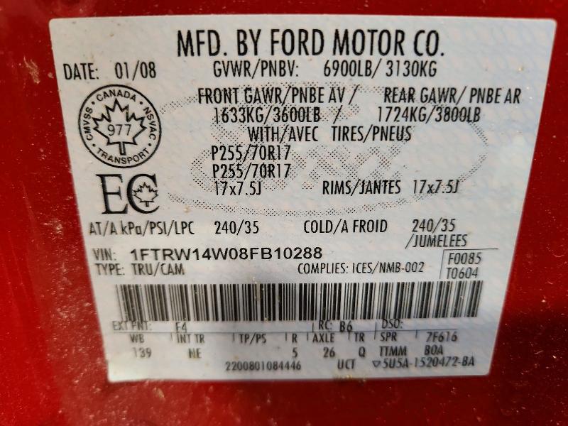 Продажа на аукционе авто 2008 Ford F150, vin: 1FTRW14W08FB10288, номер лота: 41823206