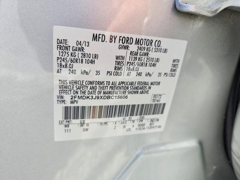 46347766 :رقم المزاد ، 2FMDK3J9XDBC15606 vin ، 2013 Ford Edge مزاد بيع