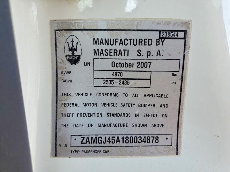 Aukcja sprzedaży 2008 Maserati Granturismo, vin: ZAMGJ45A180034878, numer aukcji: 47447116