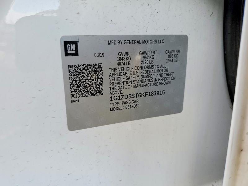 2019 Chevrolet Malibu მანქანა იყიდება აუქციონზე, vin: 1G1ZD5ST6KF183915, აუქციონის ნომერი: 46668466