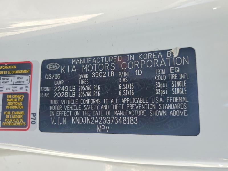 2016 Kia Soul მანქანა იყიდება აუქციონზე, vin: KNDJN2A23G7348183, აუქციონის ნომერი: 46562006