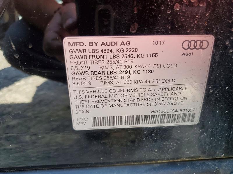 2018 Audi Q3 მანქანა იყიდება აუქციონზე, vin: WA1JCCFS4JR016571, აუქციონის ნომერი: 46845366
