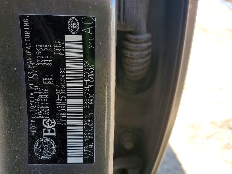 47387776 :رقم المزاد ، 2T1BURHEXJC993435 vin ، 2018 Toyota Corolla مزاد بيع