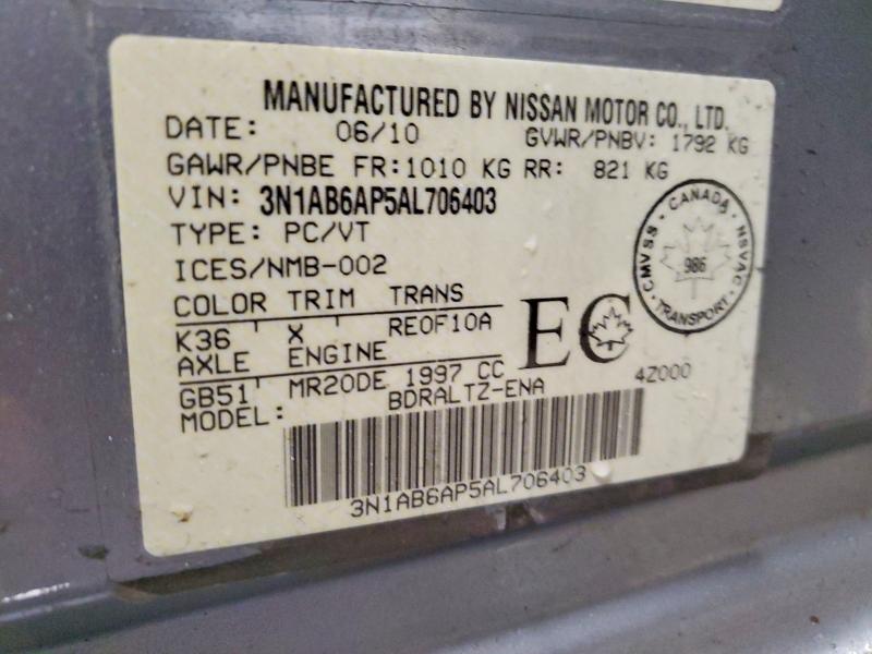 46592816 :رقم المزاد ، 3N1AB6AP5AL706403 vin ، 2010 Nissan Sentra مزاد بيع
