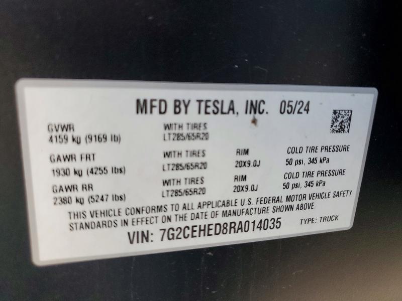 Продаж на аукціоні авто 2024 Tesla Cybertruck, vin: 7G2CEHED8RA014035, номер лоту: 46495566