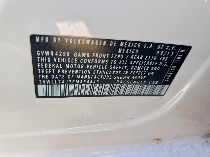 2014 Volkswagen Jetta მანქანა იყიდება აუქციონზე, vin: 3VWLL7AJ7EM364843, აუქციონის ნომერი: 45782866