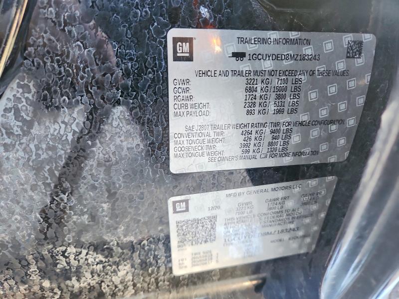 Продаж на аукціоні авто 2021 Chevrolet Silverado, vin: 1GCUYDED8MZ183243, номер лоту: 79374605