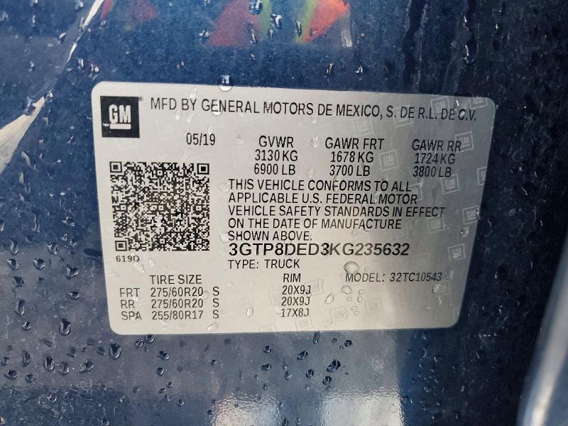 Aukcja sprzedaży 2019 Gmc Sierra, vin: 3GTP8DED3KG235632, numer aukcji: 48328886