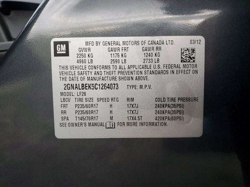 Aukcja sprzedaży 2012 Chevrolet Equinox, vin: 2GNALBEK5C1264073, numer aukcji: 46165006