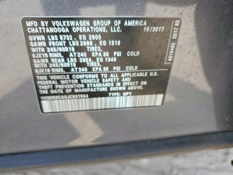 Продаж на аукціоні авто 2018 Volkswagen Atlas, vin: 1V2DR2CA0JC537554, номер лоту: 47403016
