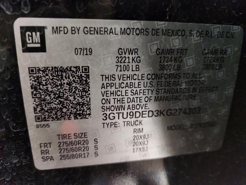 Продажа на аукционе авто 2019 Gmc Sierra, vin: 3GTU9DED3KG274303, номер лота: 41976446