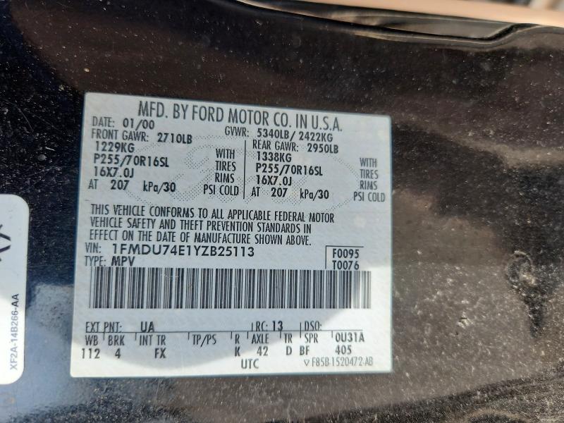 Aukcja sprzedaży 2000 Ford Explorer, vin: 1FMDU74E1YZB25113, numer aukcji: 48013896