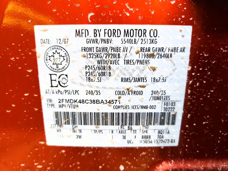 79107615 :رقم المزاد ، 2FMDK48C38BA34571 vin ، 2008 Ford Edge مزاد بيع