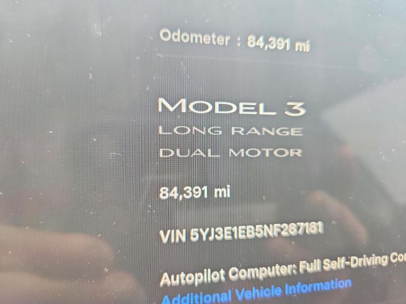 Aukcja sprzedaży 2022 Tesla Model 3, vin: 5YJ3E1EB5NF287181, numer aukcji: 48084536