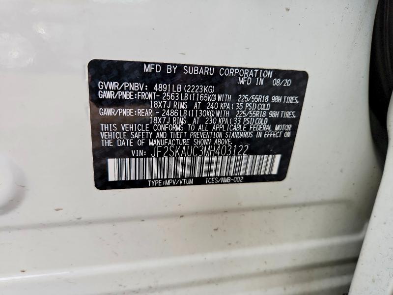 Продаж на аукціоні авто 2021 Subaru Forester, vin: JF2SKAUC3MH403122, номер лоту: 46476776