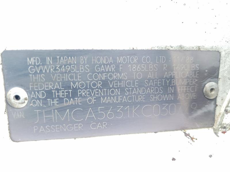 Продаж на аукціоні авто 1989 Honda Accord, vin: JHMCA5631KC030729, номер лоту: 41653986