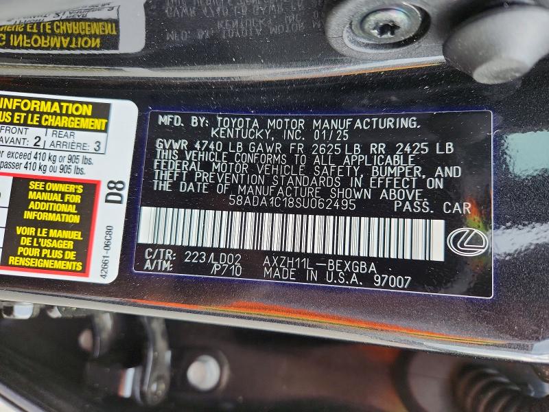 Aukcja sprzedaży 2025 Lexus Es 300h, vin: 58ADA1C18SU062495, numer aukcji: 47347216