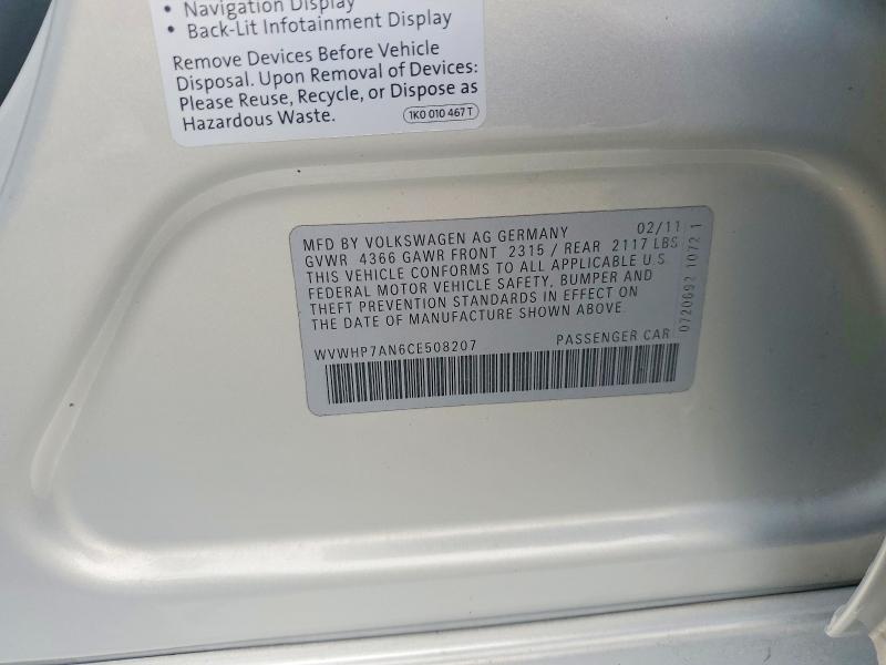 Aukcja sprzedaży 2012 Volkswagen Cc, vin: WVWHP7AN6CE508207, numer aukcji: 48302366