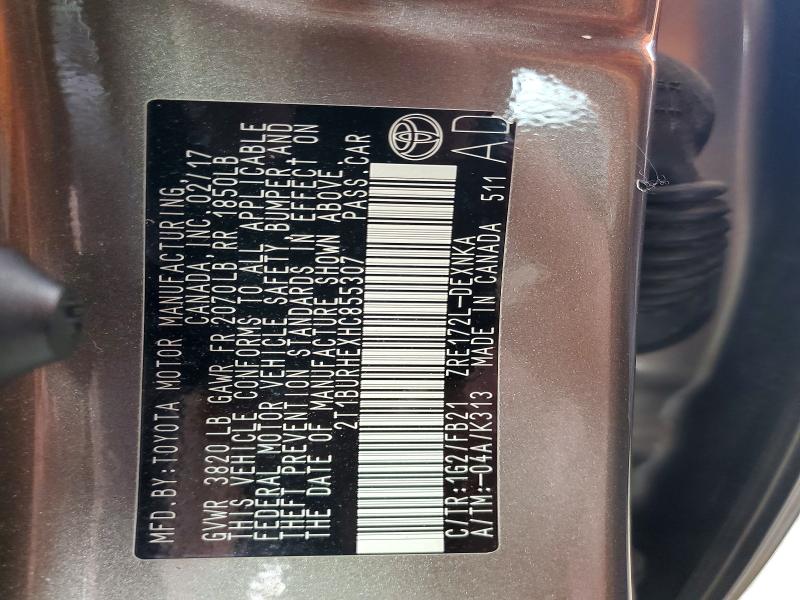 79517575 :رقم المزاد ، 2T1BURHEXHC855307 vin ، 2017 Toyota Corolla مزاد بيع