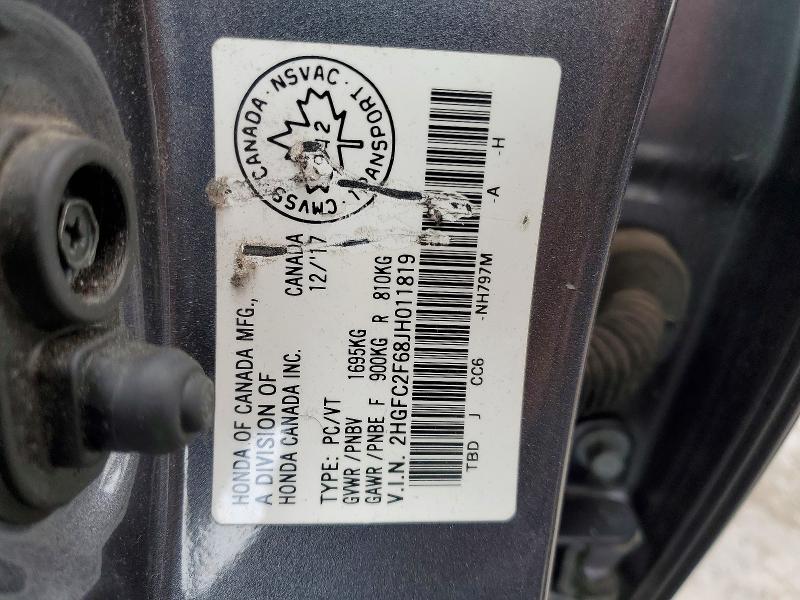 77936635 :رقم المزاد ، 2HGFC2F68JH011819 vin ، 2018 Honda Civic مزاد بيع