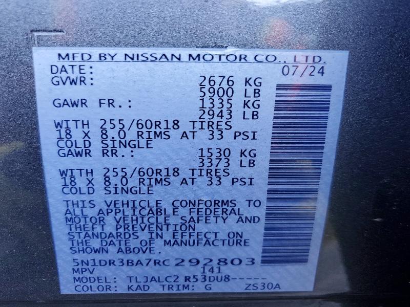 Aukcja sprzedaży 2024 Nissan Pathfinder, vin: 5N1DR3BA7RC292803, numer aukcji: 46208726