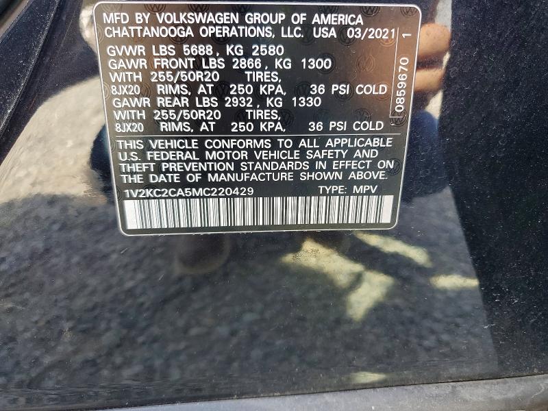 47337886 :رقم المزاد ، 1V2KC2CA5MC220429 vin ، 2021 Volkswagen Atlas Cross Sport مزاد بيع