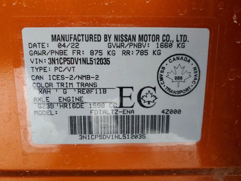 Aukcja sprzedaży 2022 Nissan Kicks, vin: 3N1CP5DV1NL512035, numer aukcji: 45992496