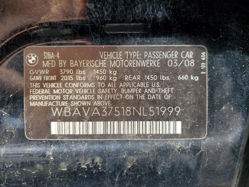 Продажа на аукционе авто 2008 Bmw 328, vin: WBAVA37518NL51999, номер лота: 47754436