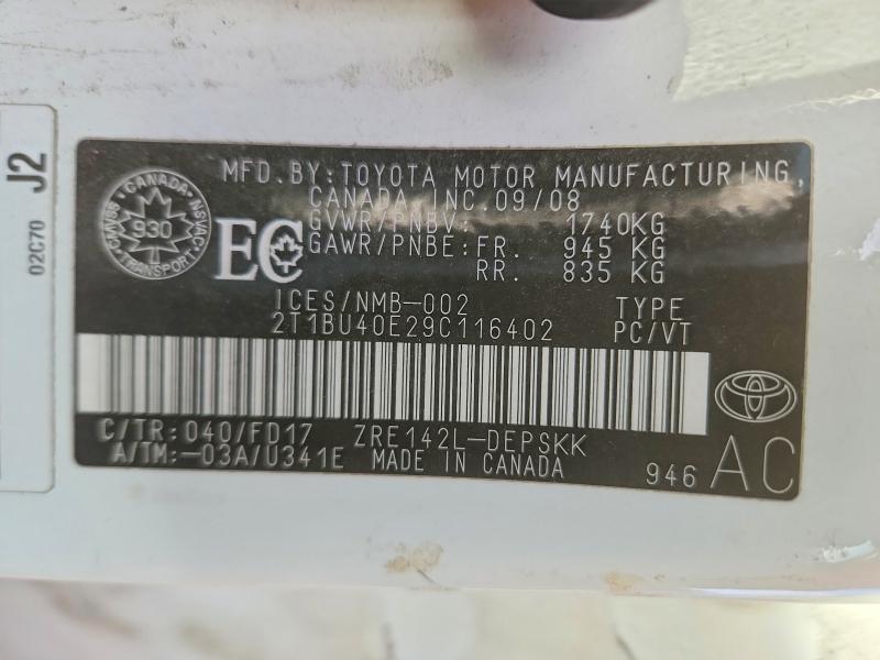 Продажа на аукционе авто 2009 Toyota Corolla, vin: 2T1BU40E29C116402, номер лота: 46709676