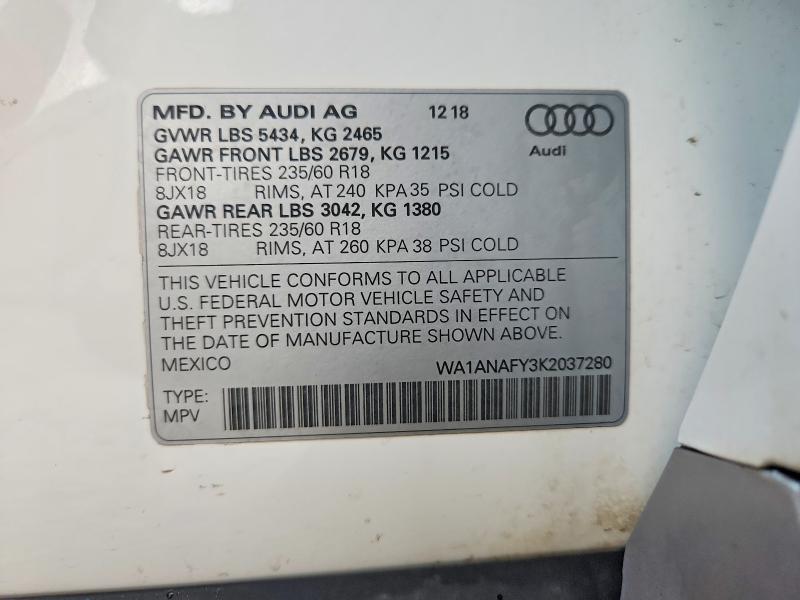 Продажа на аукционе авто 2019 Audi Q5, vin: WA1ANAFY3K2037280, номер лота: 41639626