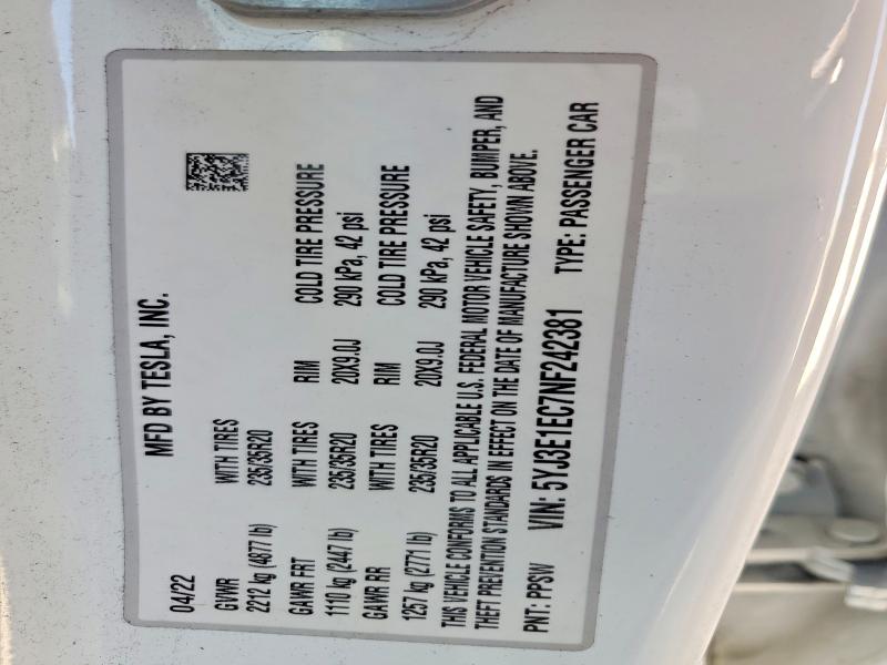 Продажа на аукционе авто 2022 Tesla Model 3, vin: 5YJ3E1EC7NF242381, номер лота: 46056836