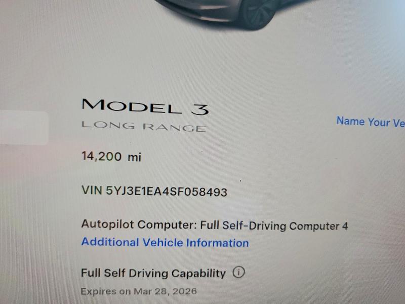 79693015 :رقم المزاد ، 5YJ3E1EA4SF058493 vin ، 2025 Tesla Model 3 مزاد بيع