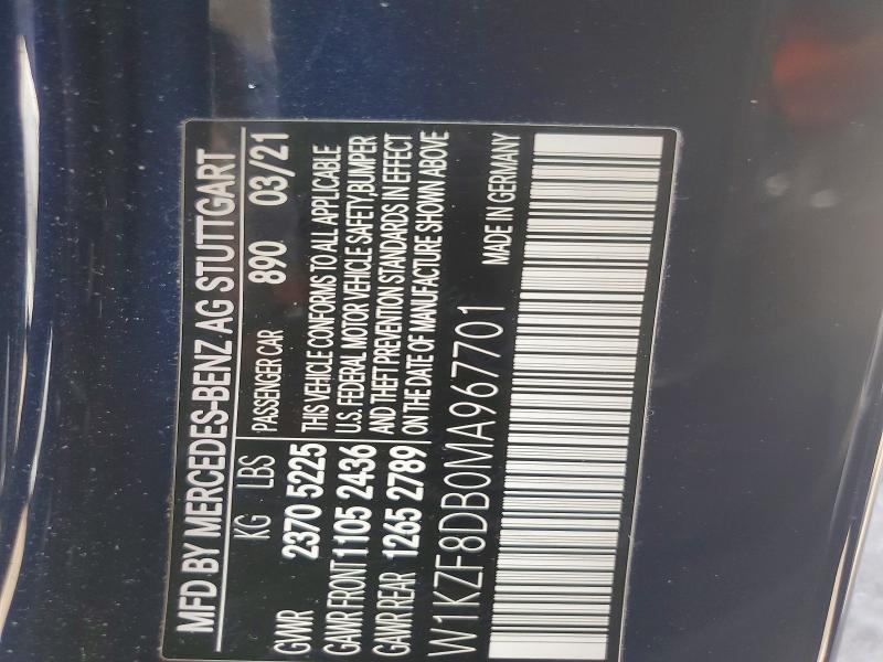 79669645 :رقم المزاد ، W1KZF8DB0MA967701 vin ، 2021 Mercedes-benz E مزاد بيع