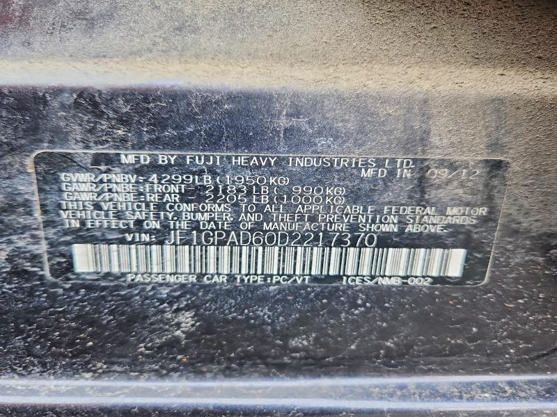 Aukcja sprzedaży 2013 Subaru Impreza, vin: JF1GPAD60D2217370, numer aukcji: 46683896