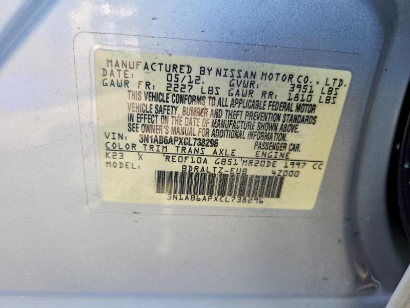 47890576 :رقم المزاد ، 3N1AB6APXCL738296 vin ، 2012 Nissan Sentra مزاد بيع