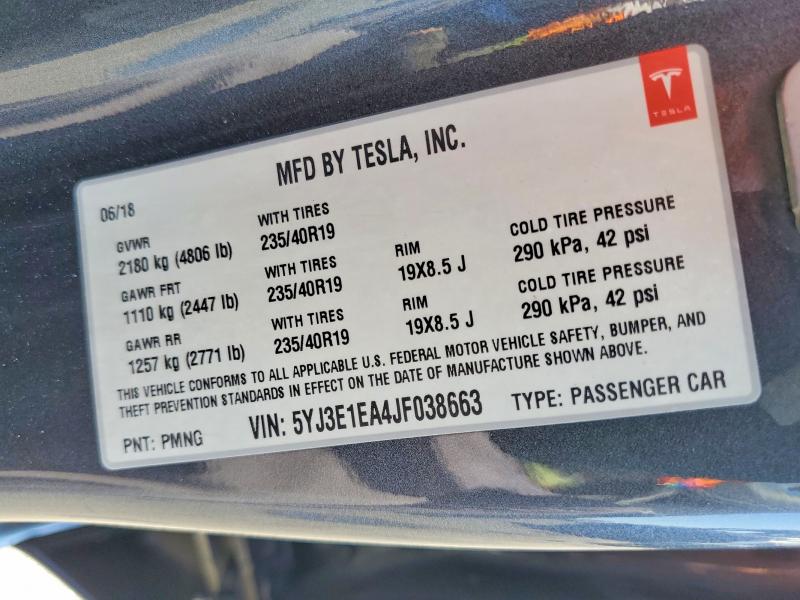 Aukcja sprzedaży 2018 Tesla Model 3, vin: 5YJ3E1EA4JF038663, numer aukcji: 47457446