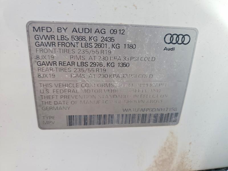 45480476 :رقم المزاد ، WA1LFAFP8DA017158 vin ، 2013 Audi Q5 مزاد بيع