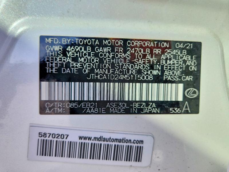 Aukcja sprzedaży 2021 Lexus Is 300, vin: JTHCA1D24M5115008, numer aukcji: 41904626