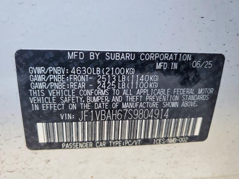 46489856 :رقم المزاد ، JF1VBAH67S9804914 vin ، 2025 Subaru Wrx مزاد بيع
