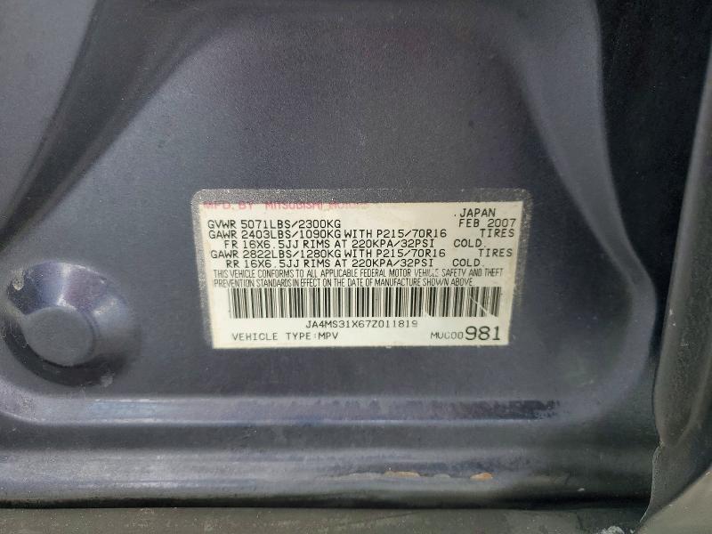 Продаж на аукціоні авто 2007 Mitsubishi Outlander, vin: JA4MS31X67Z011819, номер лоту: 47509246