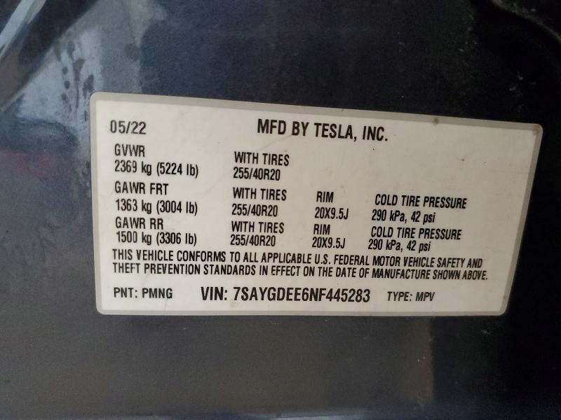 Aukcja sprzedaży 2022 Tesla Model Y, vin: 7SAYGDEE6NF445283, numer aukcji: 46839736