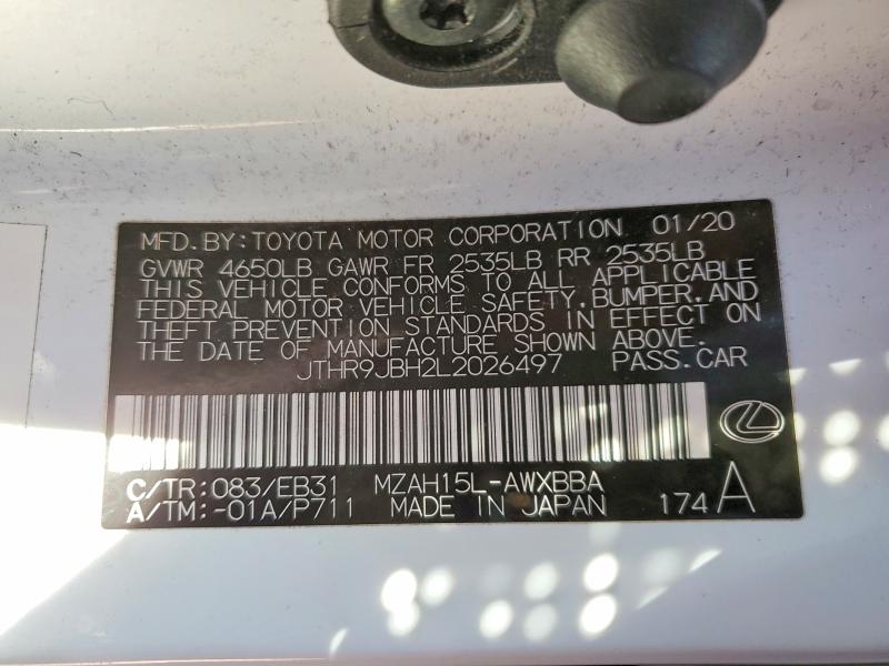 2020 Lexus Ux 250h მანქანა იყიდება აუქციონზე, vin: JTHR9JBH2L2026497, აუქციონის ნომერი: 48038256