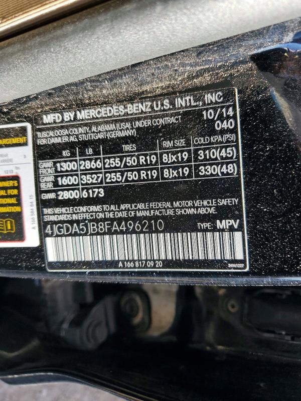 Aukcja sprzedaży 2015 Mercedes-benz Ml, vin: 4JGDA5JB8FA496210, numer aukcji: 41604896