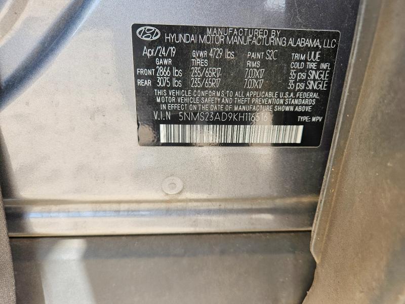 Aukcja sprzedaży 2019 Hyundai Santa Fe, vin: 5NMS23AD9KH116516, numer aukcji: 41955306