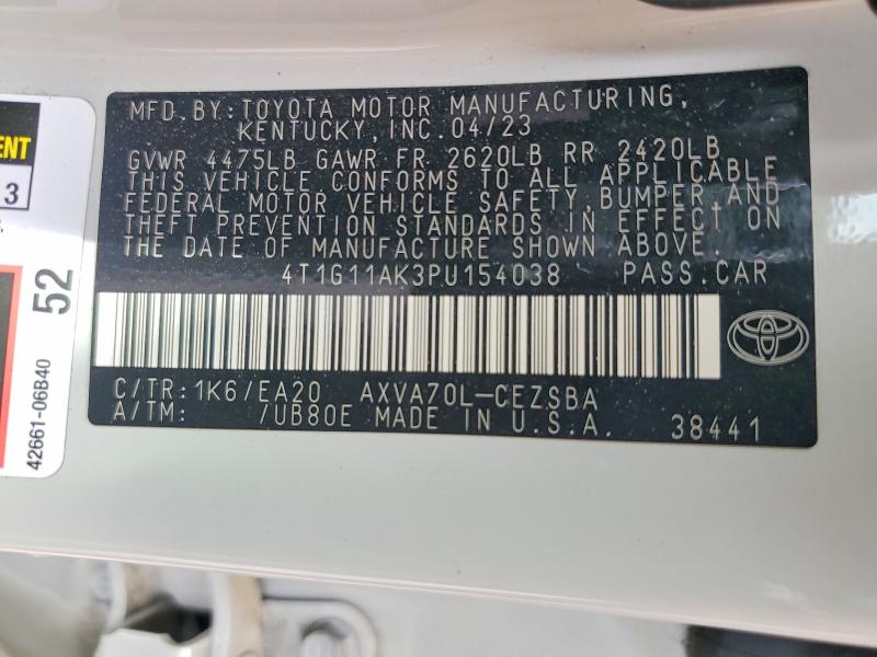 Продажа на аукционе авто 2023 Toyota Camry, vin: 4T1G11AK3PU154038, номер лота: 45450246